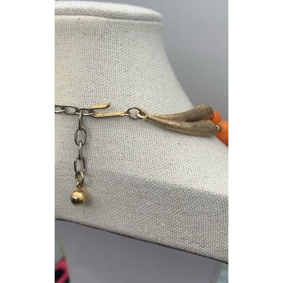 Vintage ART Arthur Pepper Tangerine & Cork Double Strand Necklace & Clip Ons Set - Picture 4 of 6